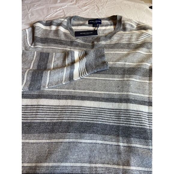 Peter Millar Gry/Wht Striped‎ Lightweight Golf Linen & Merino Wool Sweater-L-NWT